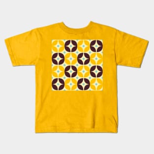 Geometric Pattern: Stylised Flower: Brown/Yellow Kids T-Shirt